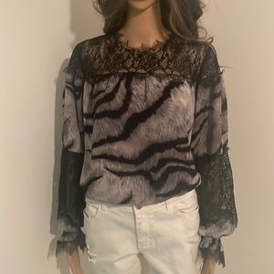 WHBM Tiger Stripe & Lace blouse